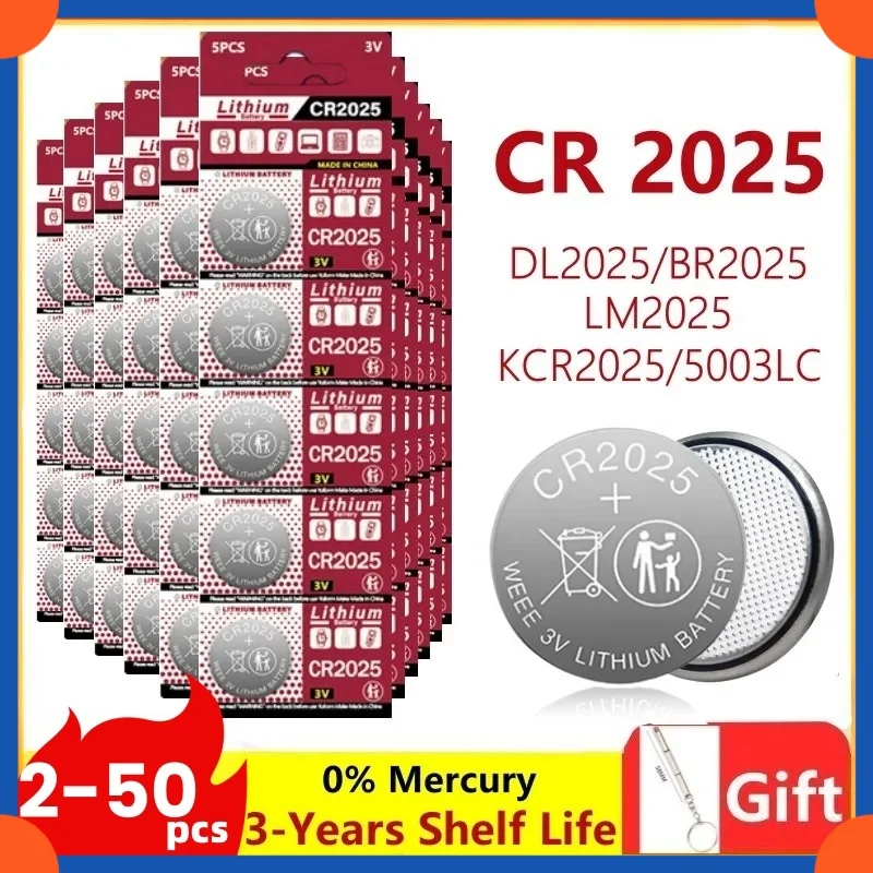 CR2025 Lithium Button Battery DL2025 BR2025 5003LC LM2025 3V CR 2025 Coin Cell Watch Batteries for Toys Clock Computer 2-50PCS