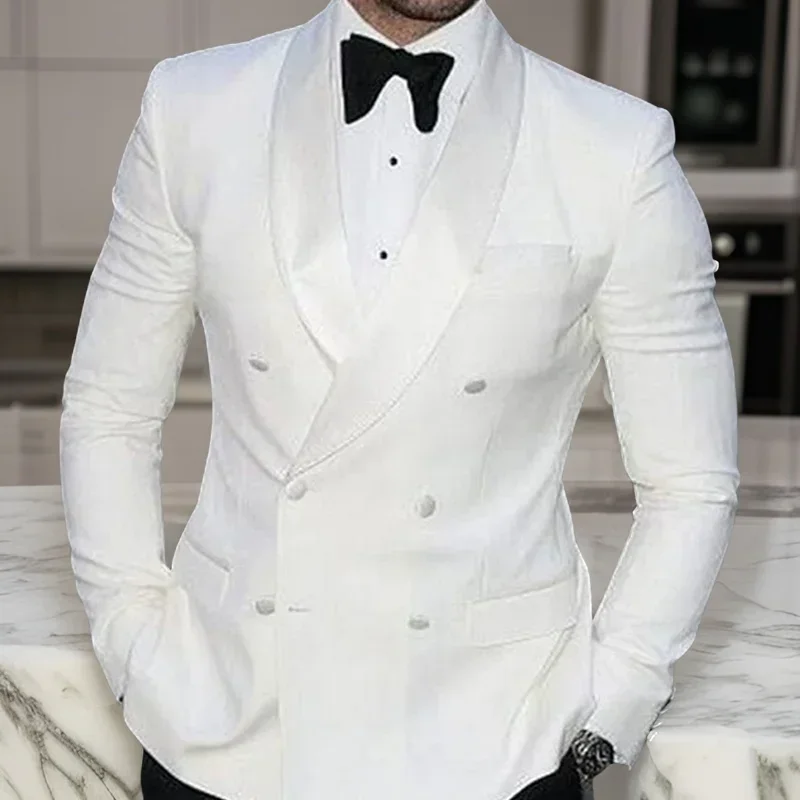 White Slim Fit Suit Jacket For Men Double Breasted Single One Piece Wedding Blazer Groom Prom Male Fashion Coat