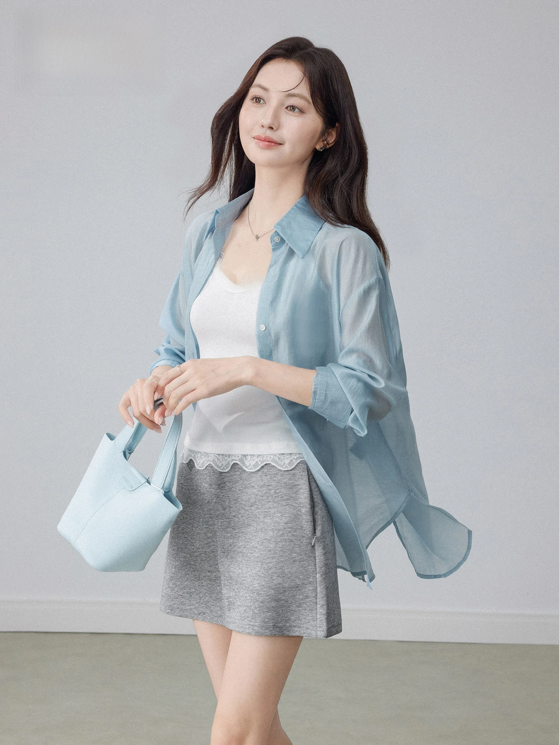 

Синяя свободная рубашка с защитой от солнца для женщин, летняя новинка в корейском стиле, простой кардиган, повседневная рубашка с длинным рукавом на пуговицах