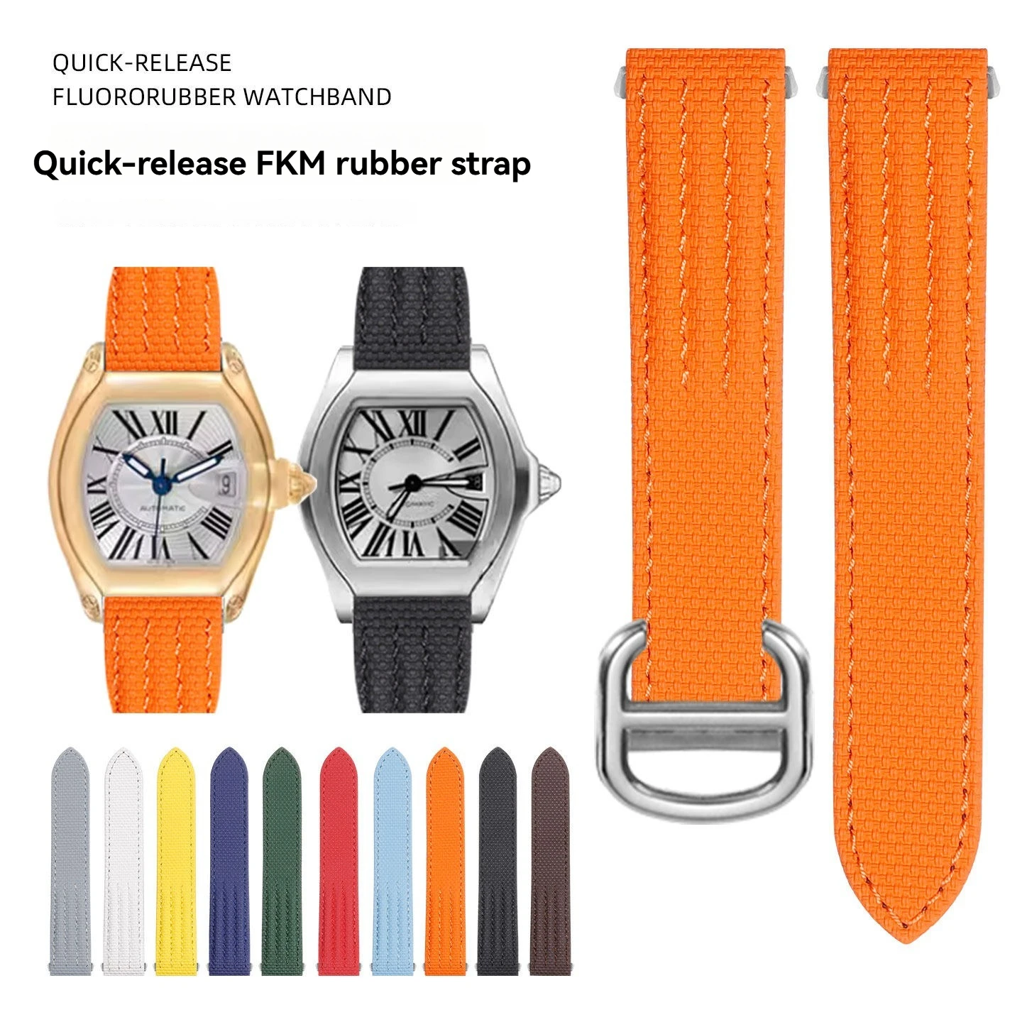 

19mm 20mm New FKM Rubber Strap for Cartier Fluororubber Watch Strap Roadster Quick Release W6206018 W6206017 Men's Wristband