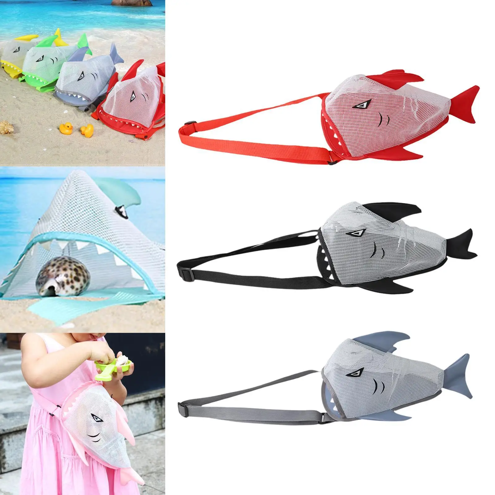 

Shark Shape Kids Beach Shell Bag with Adjustable Straps for Girl Boy Gift Sand Toys Storage Bag