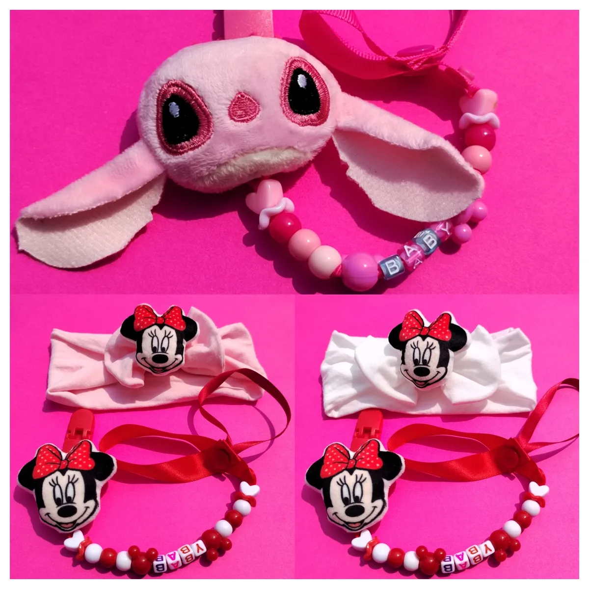 [ WOW Hot New Disney Minnie Mouse Socks/pacifier Personalized with Name Clip ] Dumbo Bead Silicone Holder for Pacifier Hairband