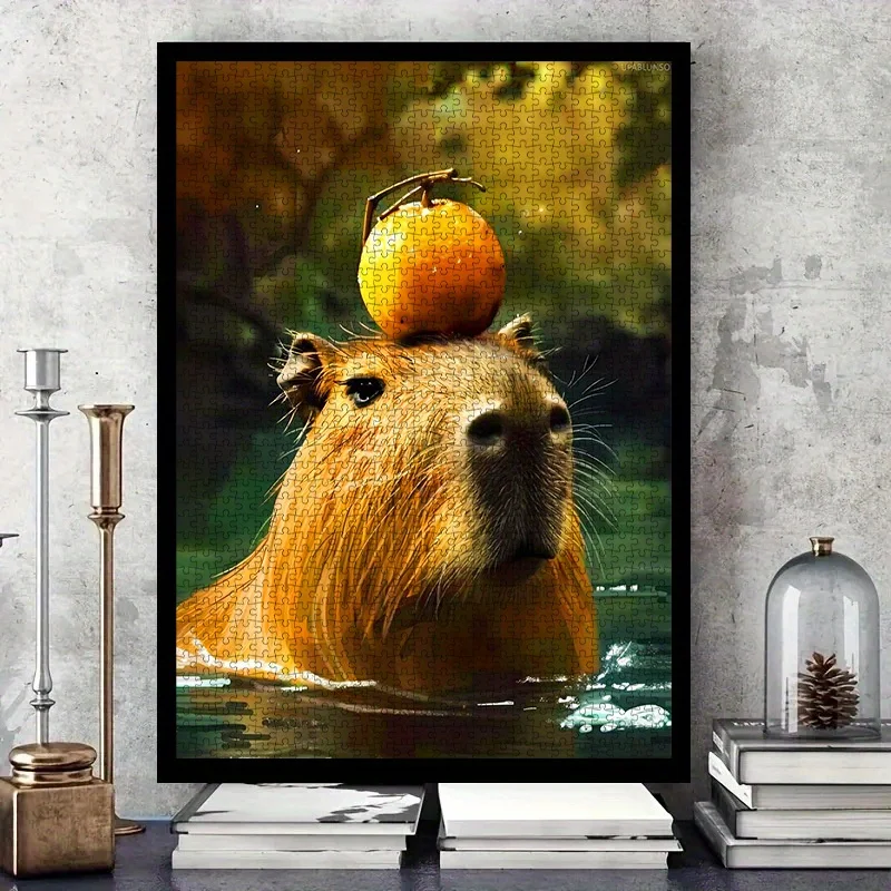 1000pcs DIY paper puzzle (Capybara, Orange, Cute Animal Puzzle) made of high-quality white cardboard material. Suitable for pa