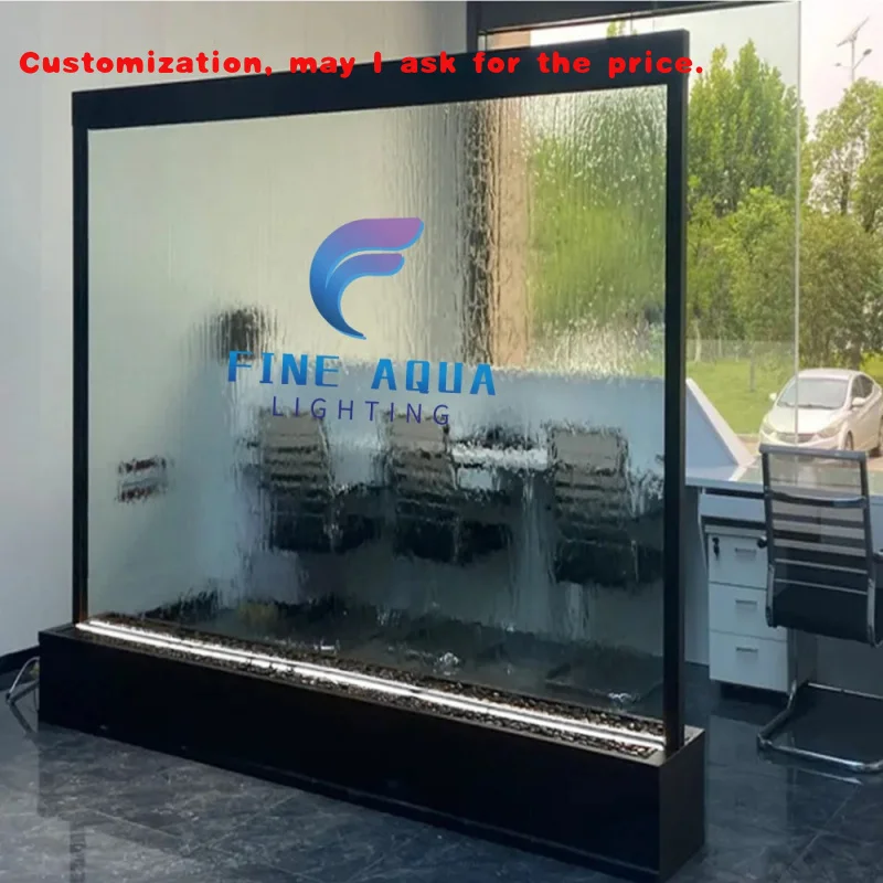 

custom.Modern Glass Waterfall Wall With Led Light Movable Wall Fountains Used As House Waterfall & Room Divider