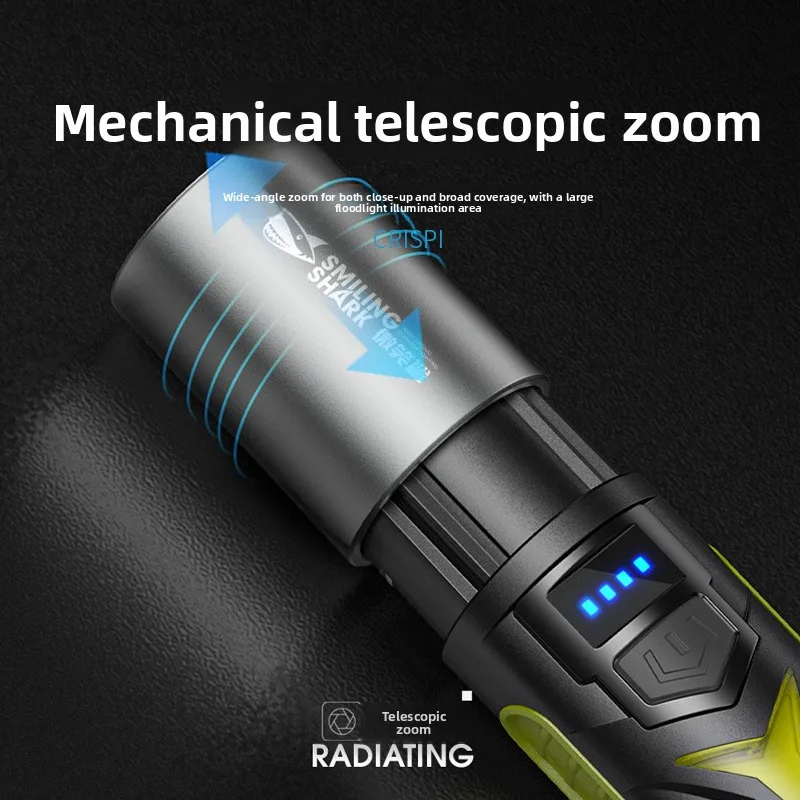 Telescopic Zoom Mini Outdoor Camping Flashlight, COB Flood Side Light, Buckle-Design Portable Flashlight