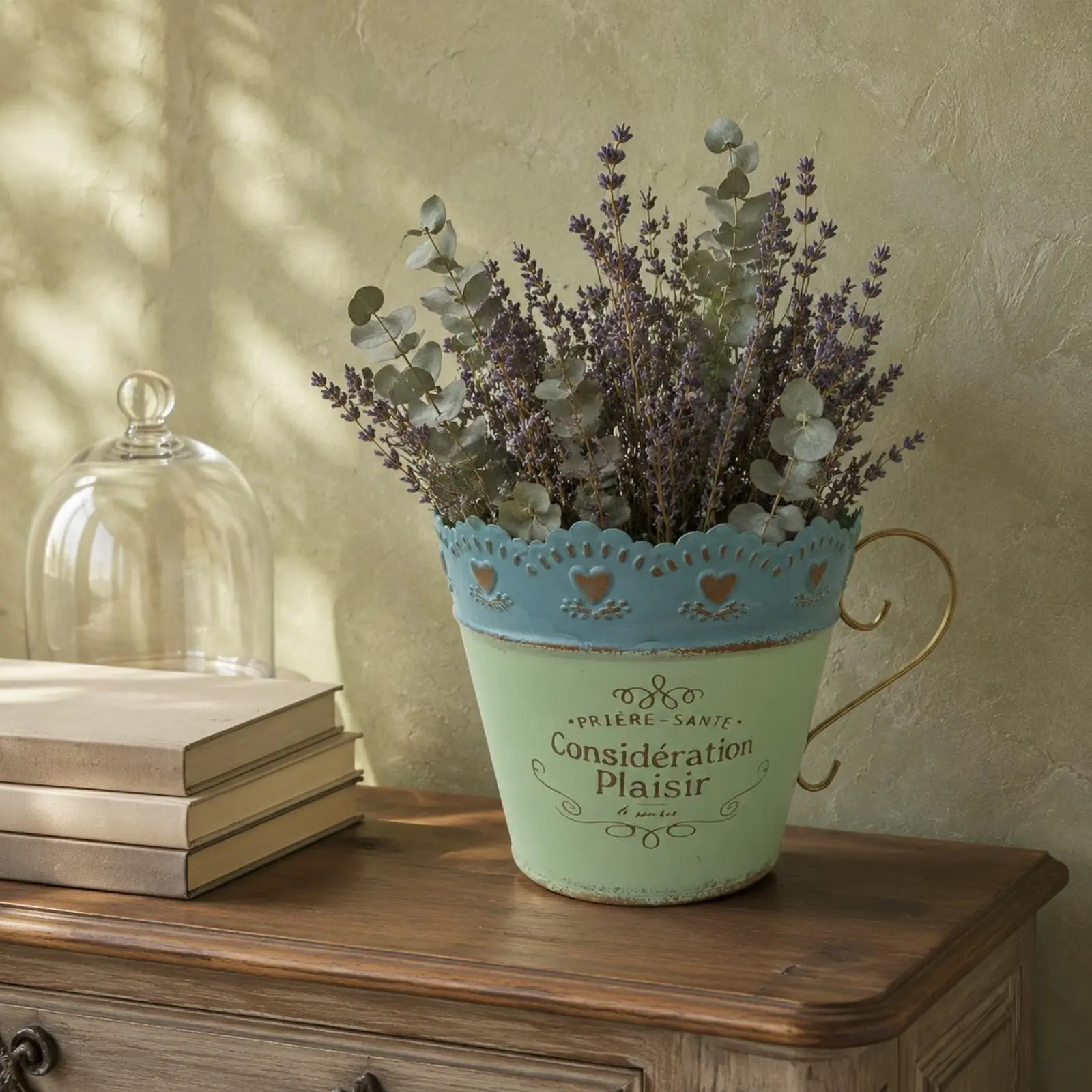 2 Pieces French Design Flower Pot Romantic Look Lace Rim Planter Cup Planter Metal Vintage Flower Vessel Multi-Purpose