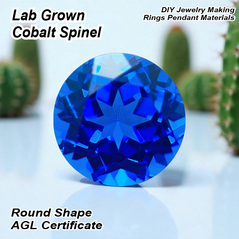 

Lab Grown Cobalt Spinel Round Shape Gemstone for DIY Jewelry Making Rings Pendant Materials Selectable AGL Certificate