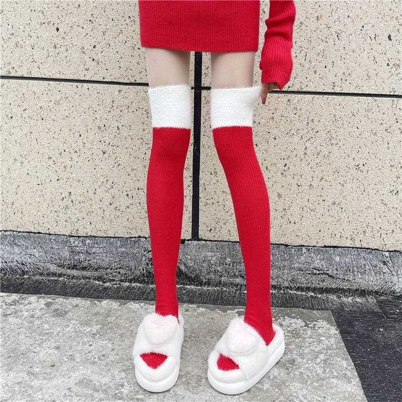 

Fashion Sexy Stitching Women's Knee-Highs Cotton Plush Color Matching Thigh High Sock Lolita Spicy Girls Hot Thick Stockings