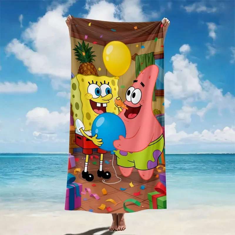 SpongeBob Beach Towel SpongeBob and Patrick Beach Towel in Polyester Microfiber with Colorful Balloons Confetti Design Perfect