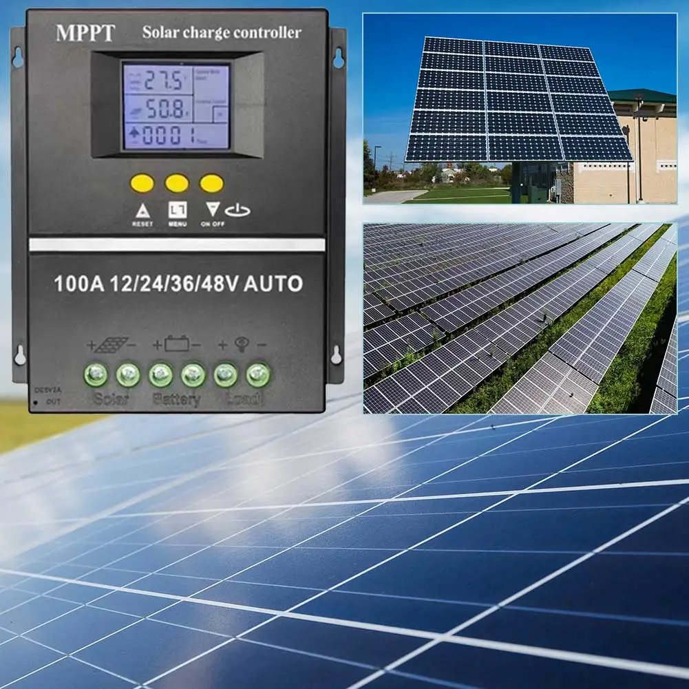 Dual USB 100A Solar Charging Controller 12V 24V 36V 48V Solar Panel PV Battery Stabilizer Intelligent Regulator LCD Display