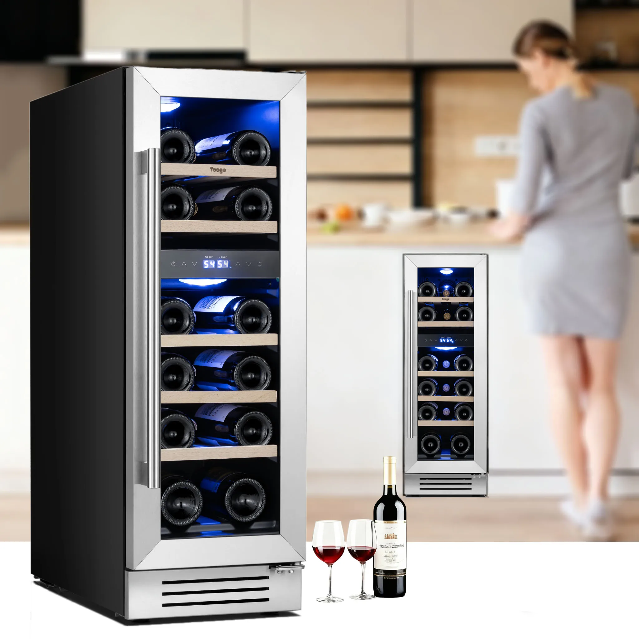 

7/17/23 Bottles Wine Fridge Cooler - 40-65°F Dual Zone Wine Cabinets Glass Door, Built in, 60 Cans Beverage Fridge for Home/Bar