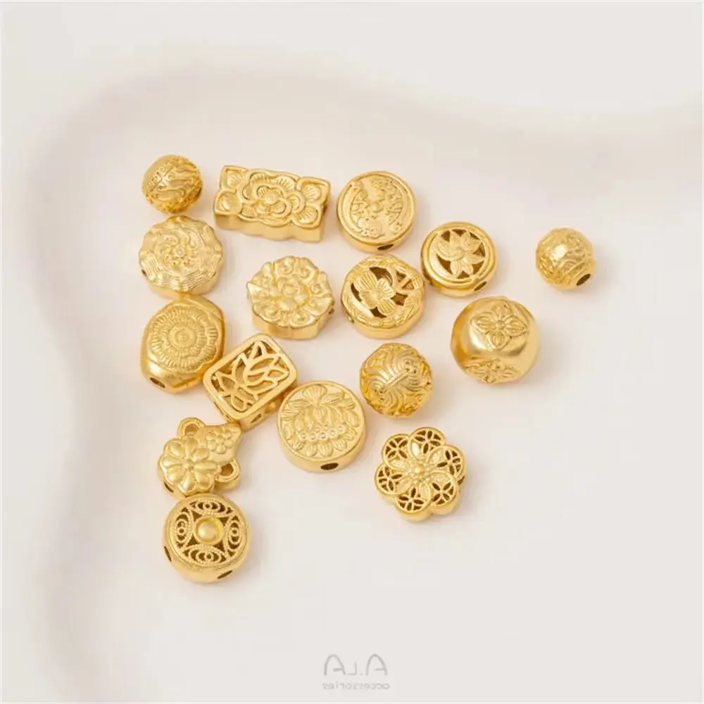 

Gold Placer Pattern Round Bead Lotus Round Flat Bead Peach Bead Diy Braided Bracelet Accessories