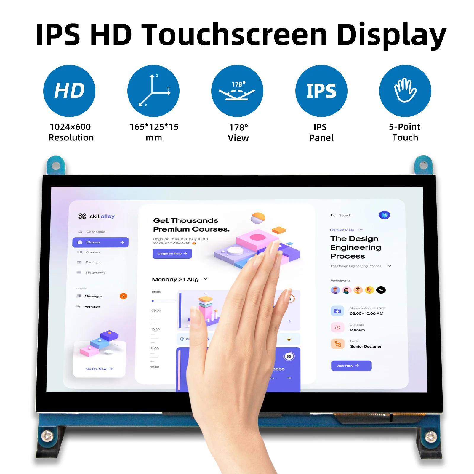 Ips,hdmi,タッチスクリーン付きモニター,7インチ,1024x600