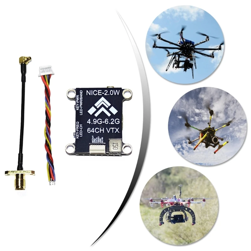 Long Ranges FPV Transmitter for Racing Drones 5.8GHz 2W Power with 64 Channel and Button Control Low Harmonics Radiation