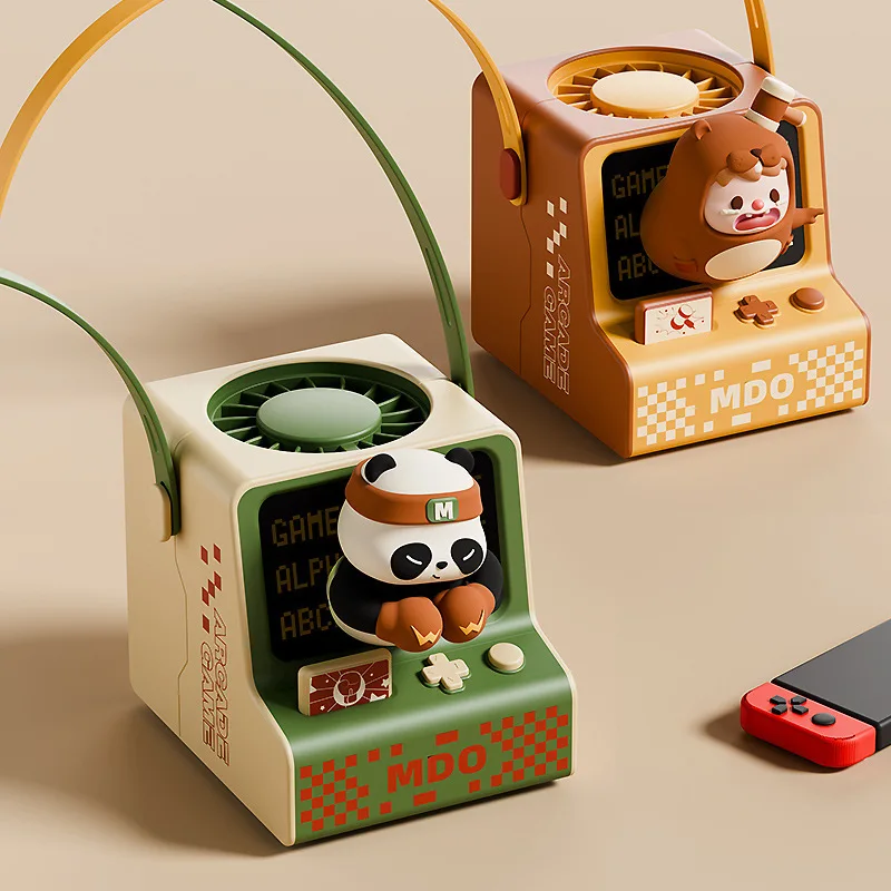 

Cute game console fan cute wind halter neck small fan USB rechargeable portable lanyard fan