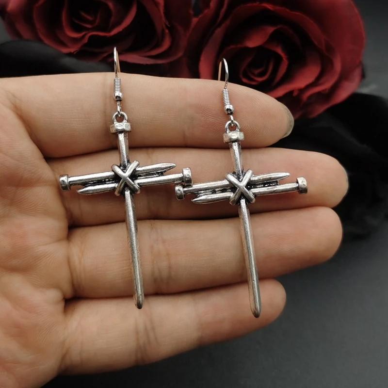 Gothic Cross Vampire Earrings Binding Nails Cross Earrings Interesting  Halloween Cosplay Accessories Indie Aesthetic Jewelry