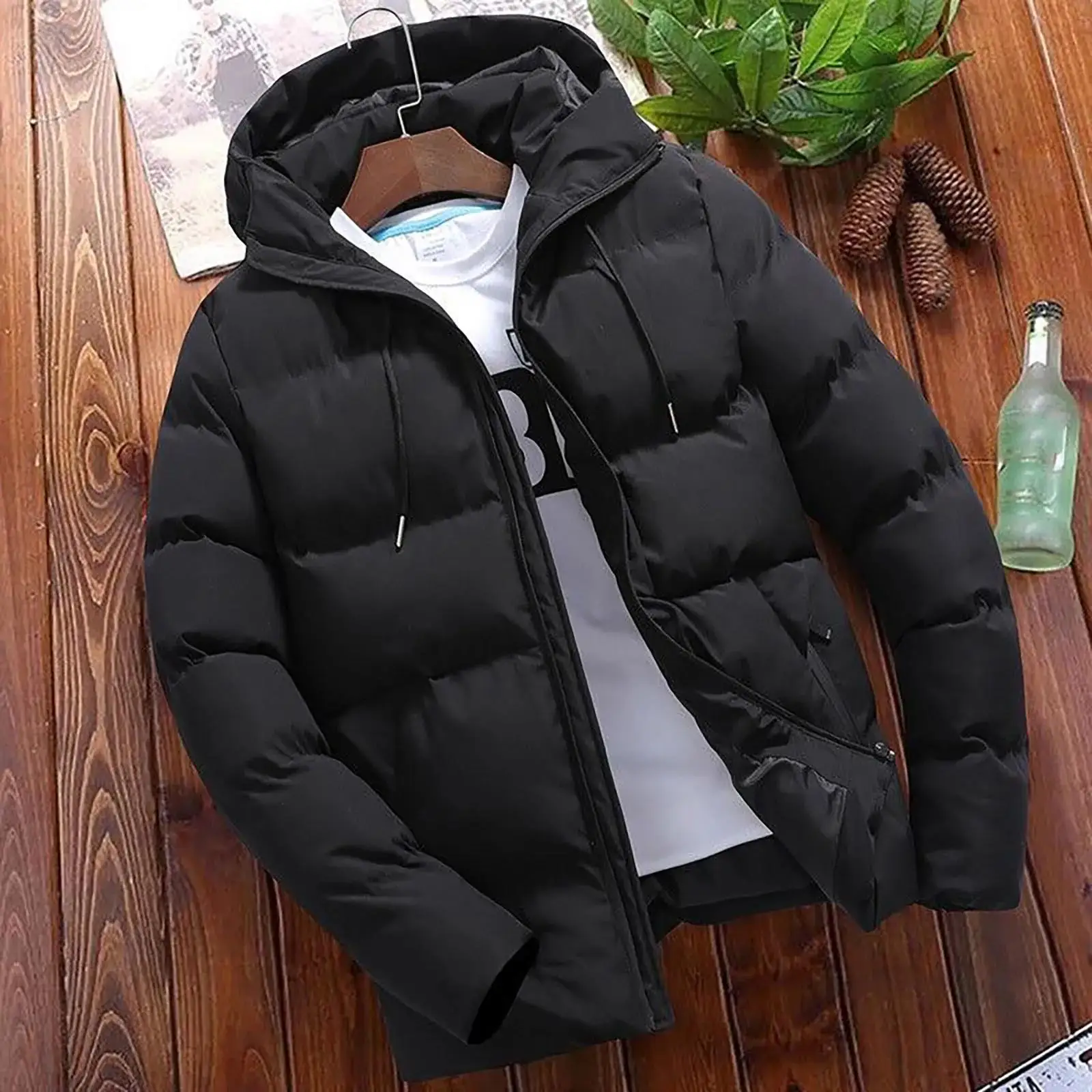 Casaco grosso com capuz puffer masculino, jaqueta casual, parkas quentes, outwear de negócios, inverno, moda