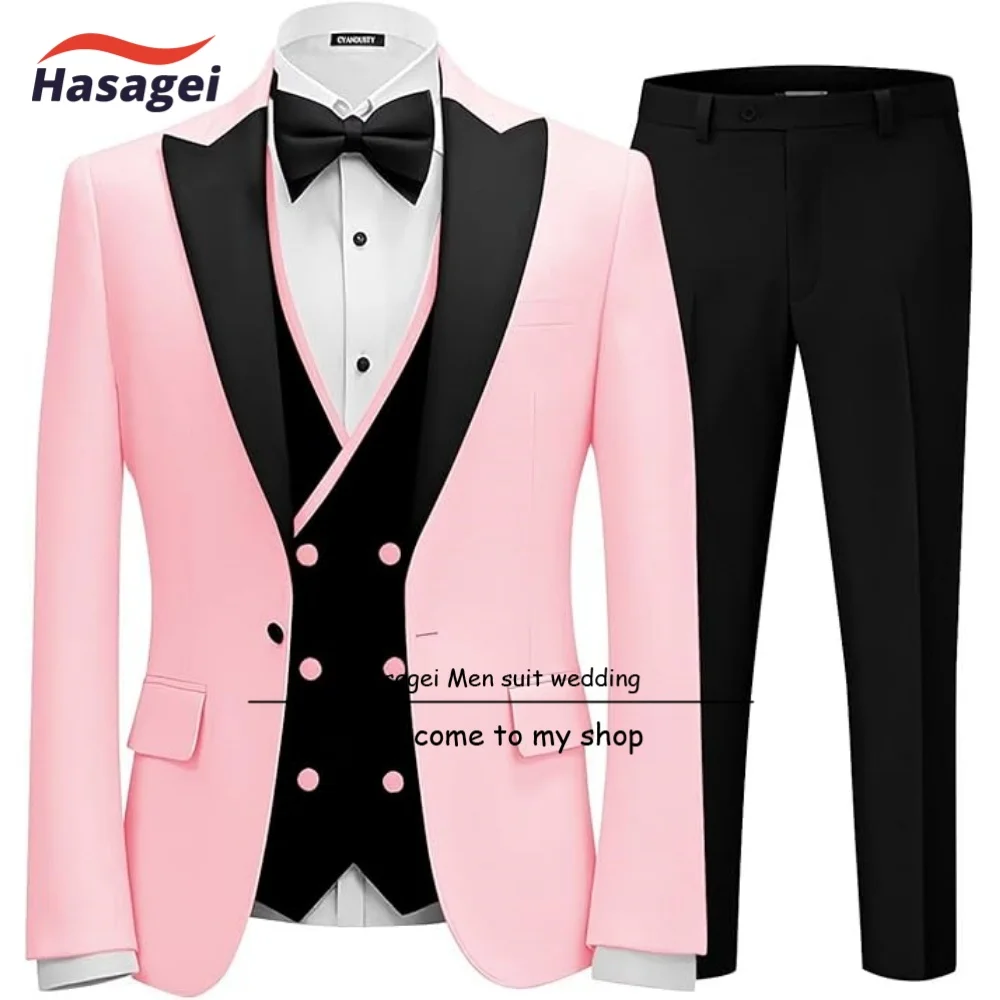 Men 3 Piece Suit Double Breasted Suit for Men Wedding Prom Slim Fit Blazer Vest Pants Formal Men's Tuxedo