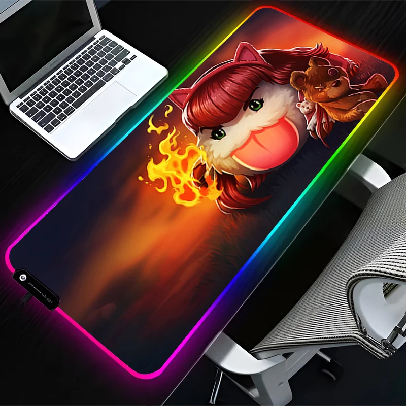 

RGB LED Mouse Pad Computer Gamer Accessories Mouse Mat Rubber Keyboard Pad Non Slip L-league of Legends Annie Mousepad Desk Mat