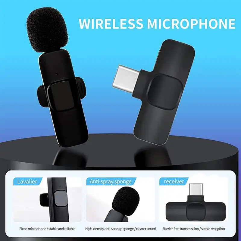 2PCS Audio Video Recording Mini Mic Phone For IPhone Type-C PC Computer Lapel Clip Wireless Lavalier Microphone K9