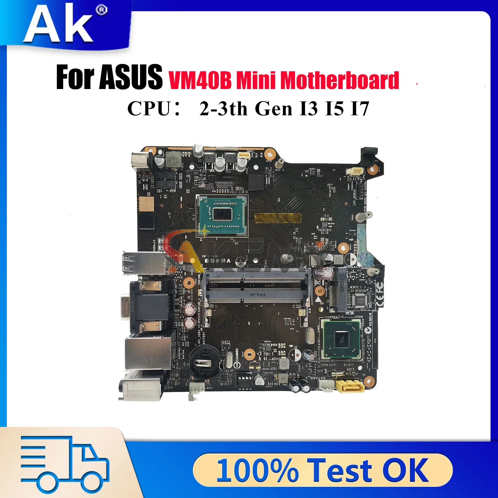 

VM40B Laptop Motherboard For ASUS VivoMini VM40B VM40 Notebook Mainboard With I3 I5 I7 CPU 100% tests OK fast shipping stk