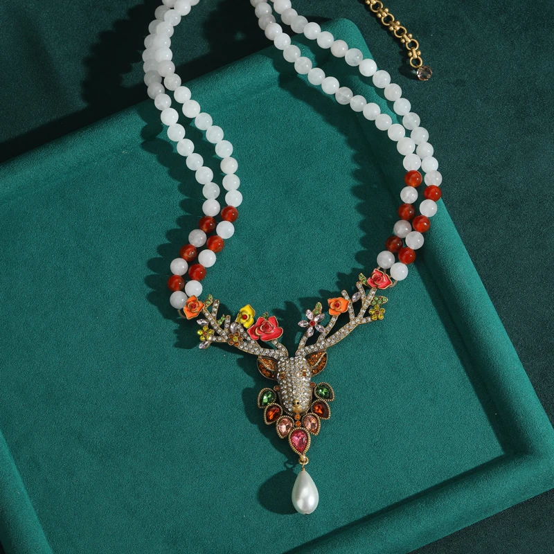 خمر حجر الراين كريستال إِلْكَة عيد الميلاد قلادة قلادة مطرز سلسلة مبالغ فيها بيان زهرة مجوهرات فاخرة مصمم 2025