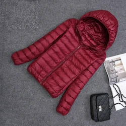 Women White Duck Down Jacket Autumn Female Ultra Light Down Jackets Slim Solid Long Sleeve Hooded Parkas Candy Color Winter Coat