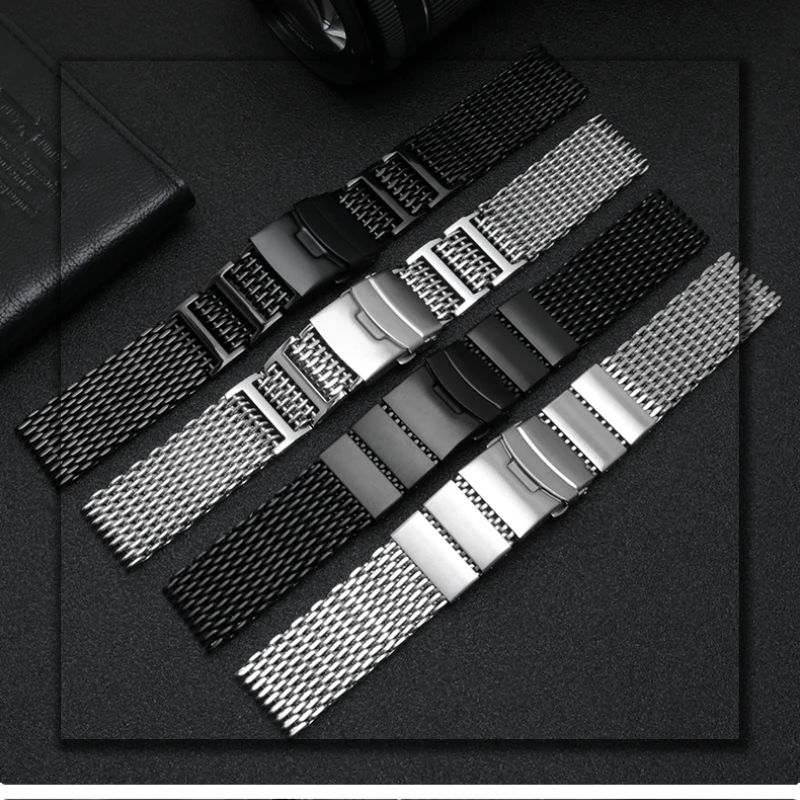 For Seiko B-reitling Panerai Watch Milanese Bracelet Stainless Steel Mesh Weaving Strap 20 22 24m Folding Buckle Solid WatchBand