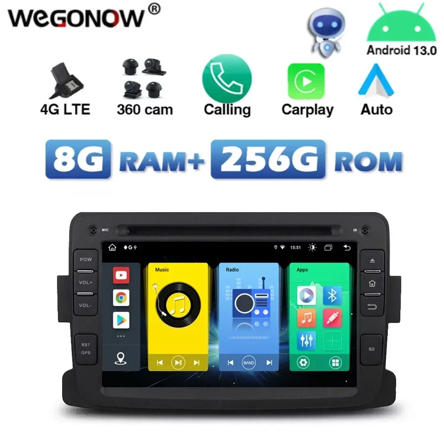 Wireles Carplay Android 13.0 8G+256G Car DVD Player GPS RDS Radio Wifi Bluetooth For Dacia Duster Renault Captur Lada Logan Xray