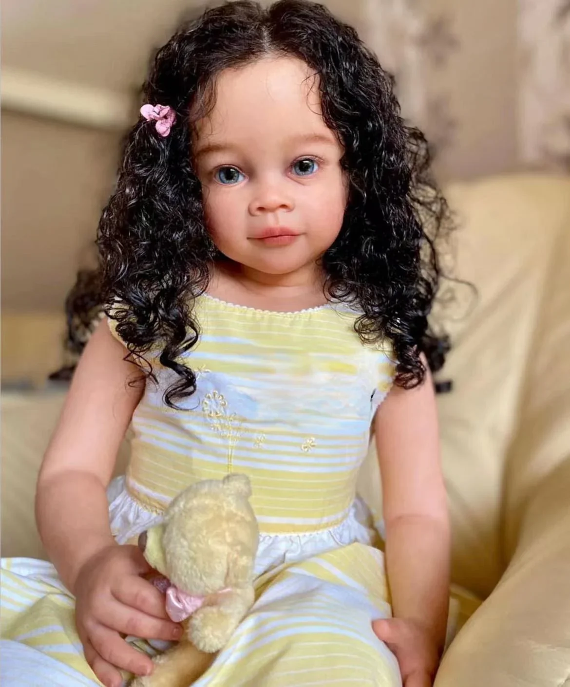 SINO-BB Fornecimento limitado 32''Reborn Baby Doll Meili com cabelo longo preto encaracolado enraizado à mão já acabado com vestido diferente