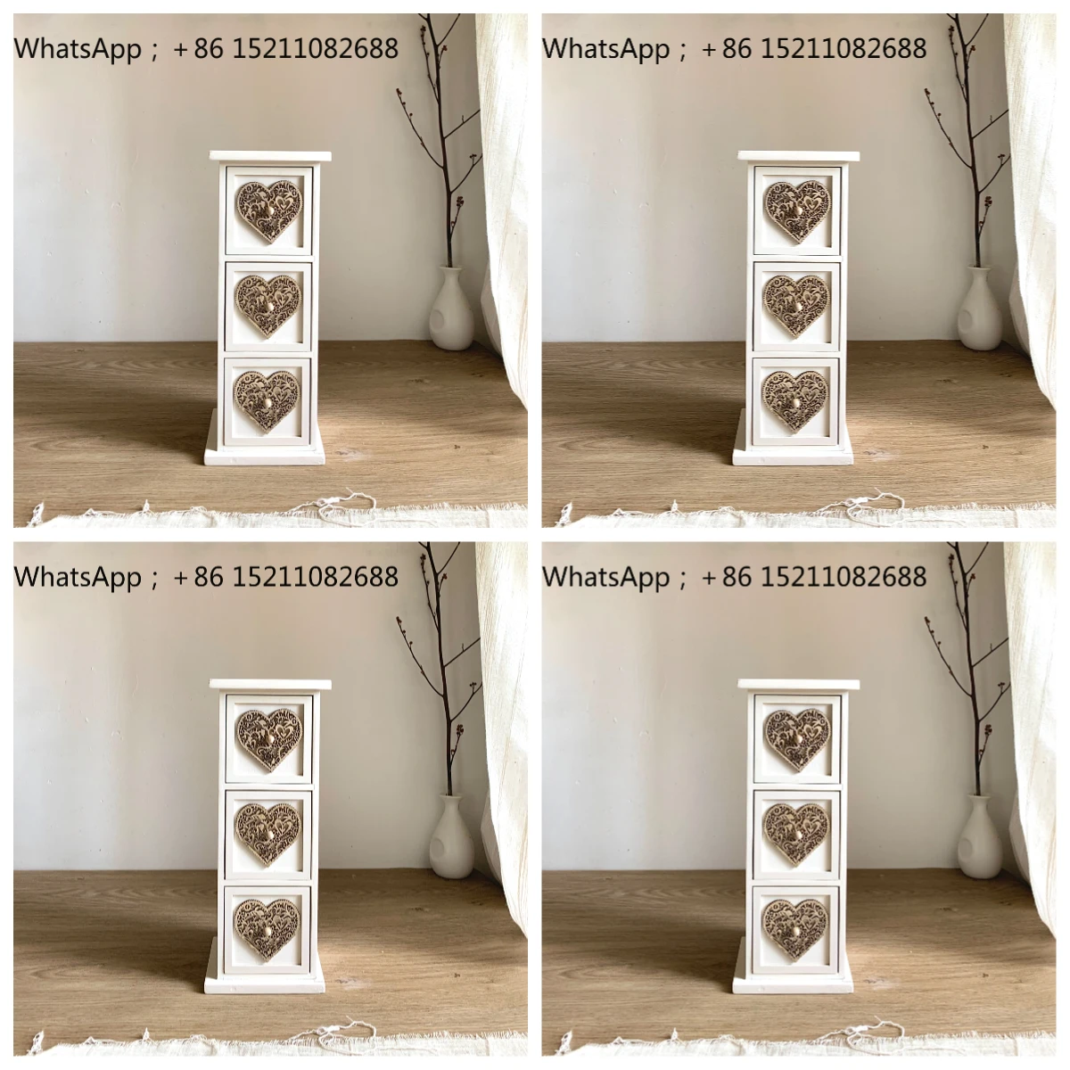 LLY retro love carved wooden drawer storage cabinet, multi-layer jewelry box, home desktop decoration