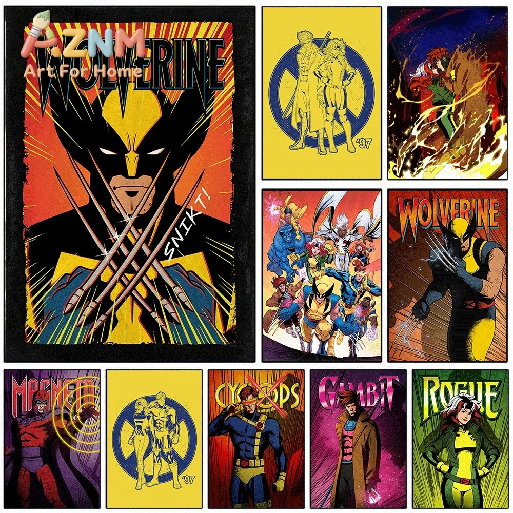 2D Flat Posters & Prints,Wolverine X-Men 97 Retro Comic Canvas Wall Art,2D Flat Frameless Superhero Print,Home Decor for Boys