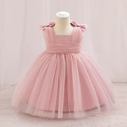 Pageant Pink 1st Birthday Dress For Baby Girl Clothes Voile Princess Dress Elegant Girls Dresses First Baptism Party Gown 0-4Y