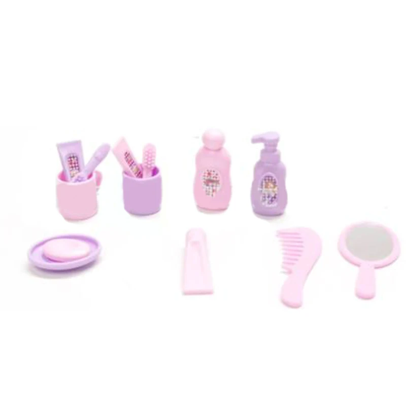 13Pcs 1:12 Dollhouse Miniature Bathroom Supplies Toothpaste Toothbrush Shampoo Shower Lotion Comb Mirror Soap Bathroom Furniture