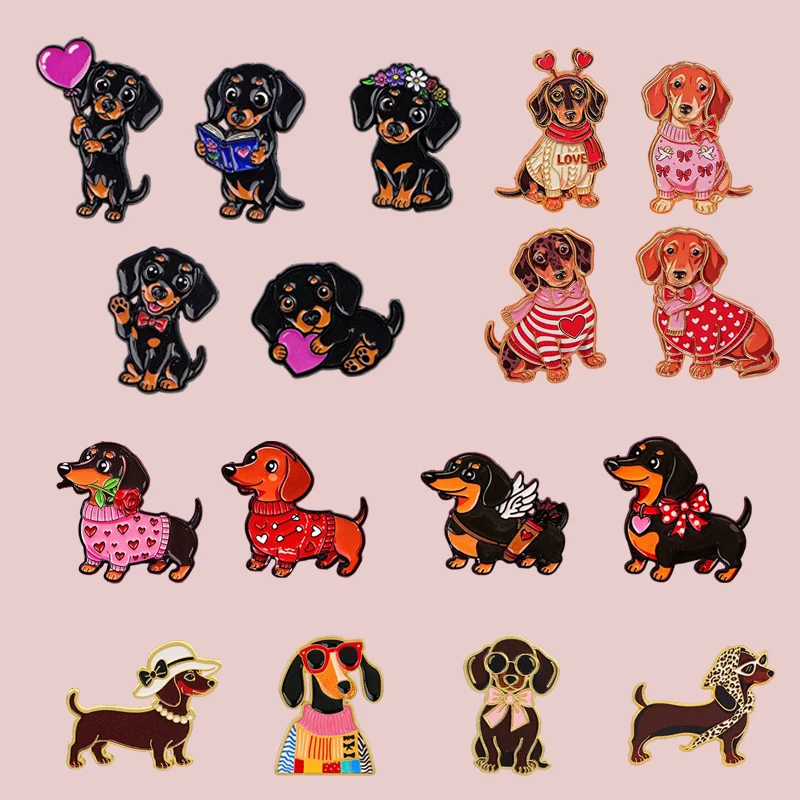 Cross border Cute Animal Badge, Clothing Backpack Accessories Pin Alloy Badge, Flower Sausage Dog Brooch - view 2