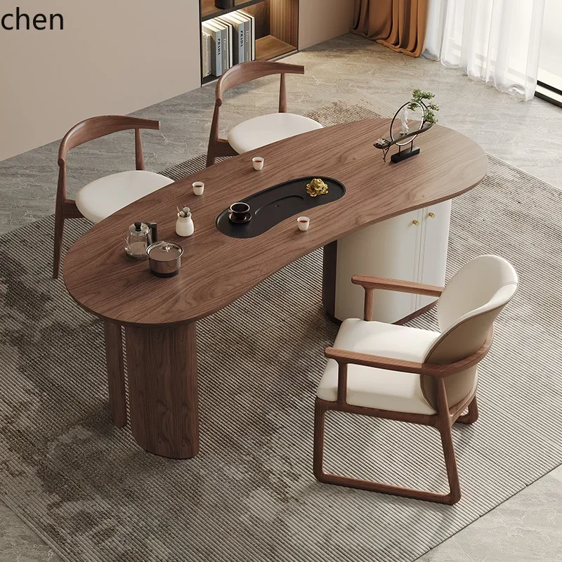 solid wood tea table  tray kettle integrated office high-end tea table balcony tea table