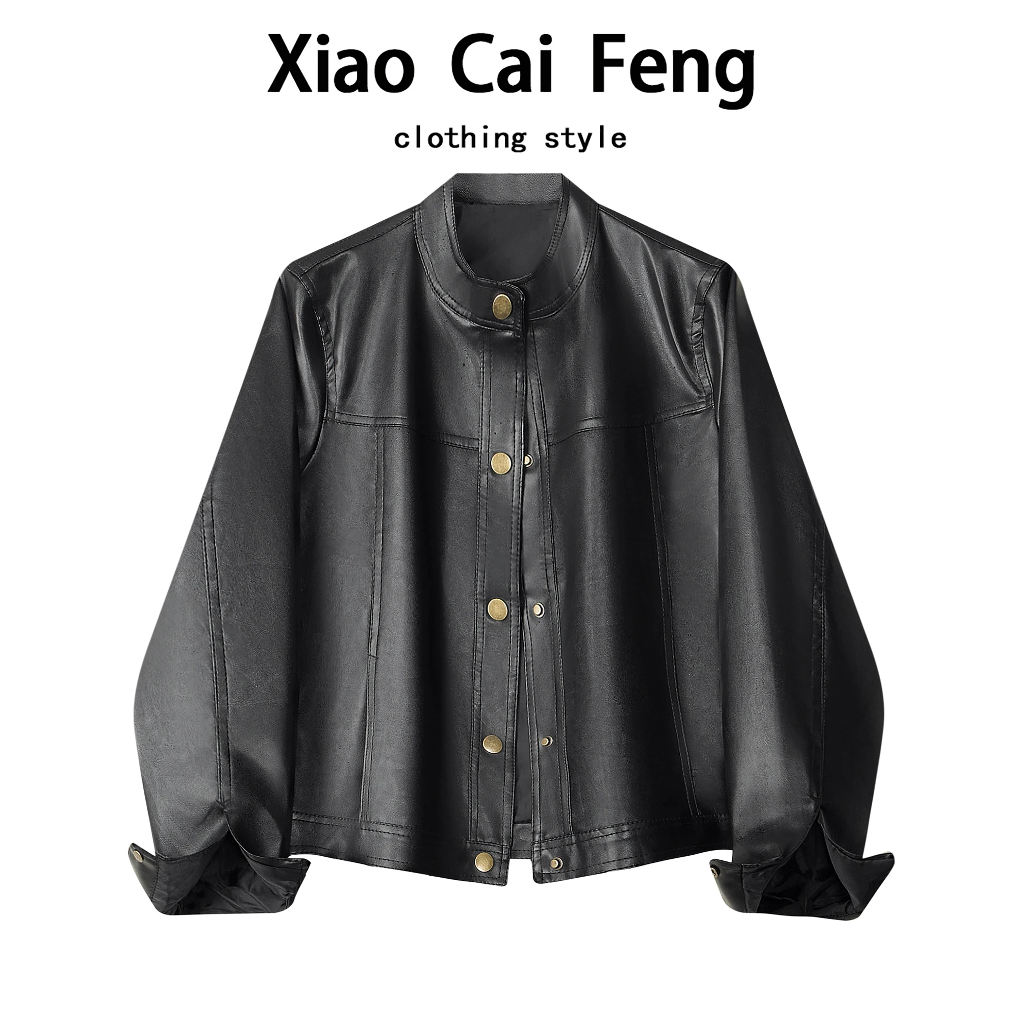 Or PU Couro Jaet Feminino Biker Sle Café Cor Primavera Outono Faionable Versátil Dreng no Vento