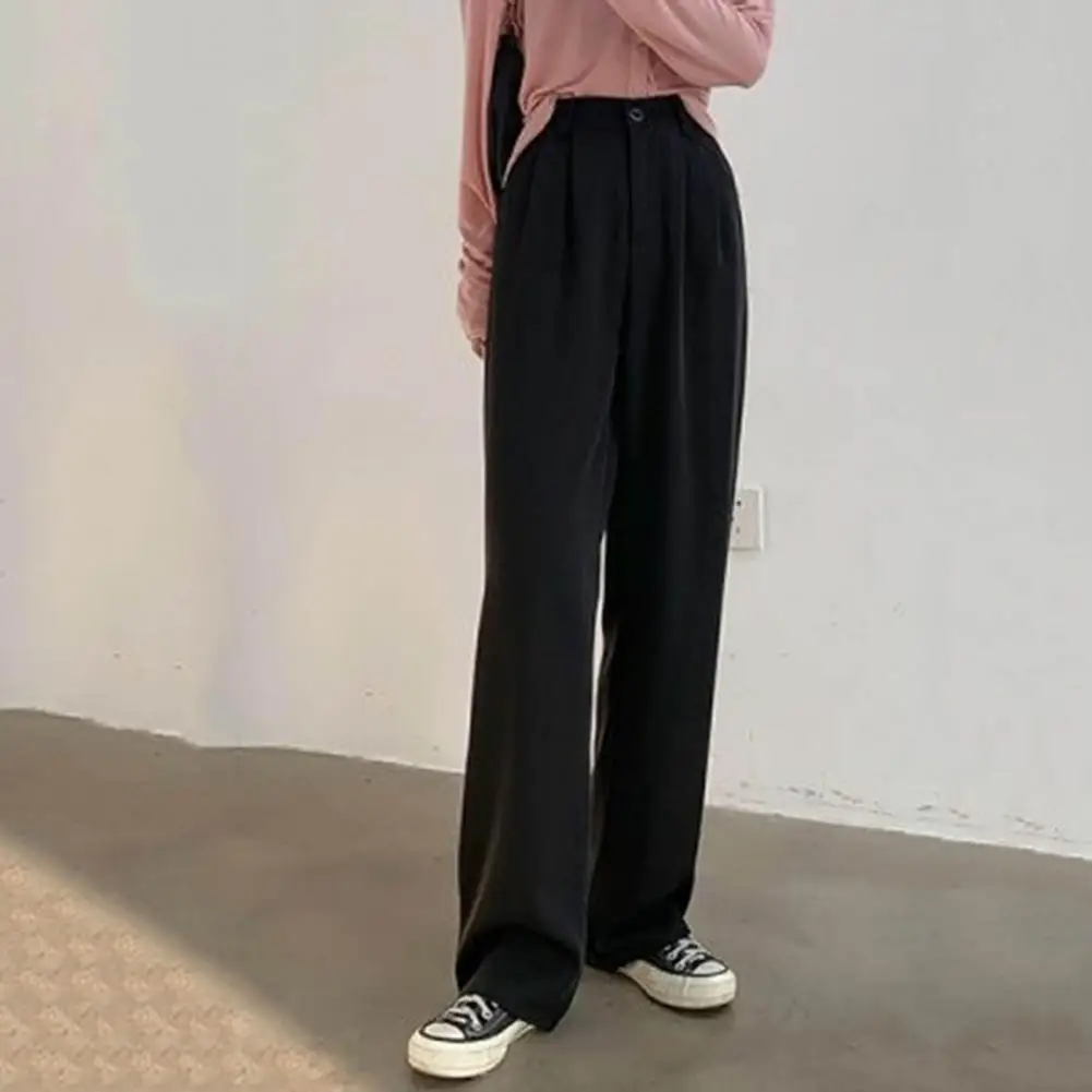 2024 Spring Summer Women\'s Pants Solid Color High Waist Straight Wide Leg Pants  Button-up High Waist Loose Fit Female Trousers