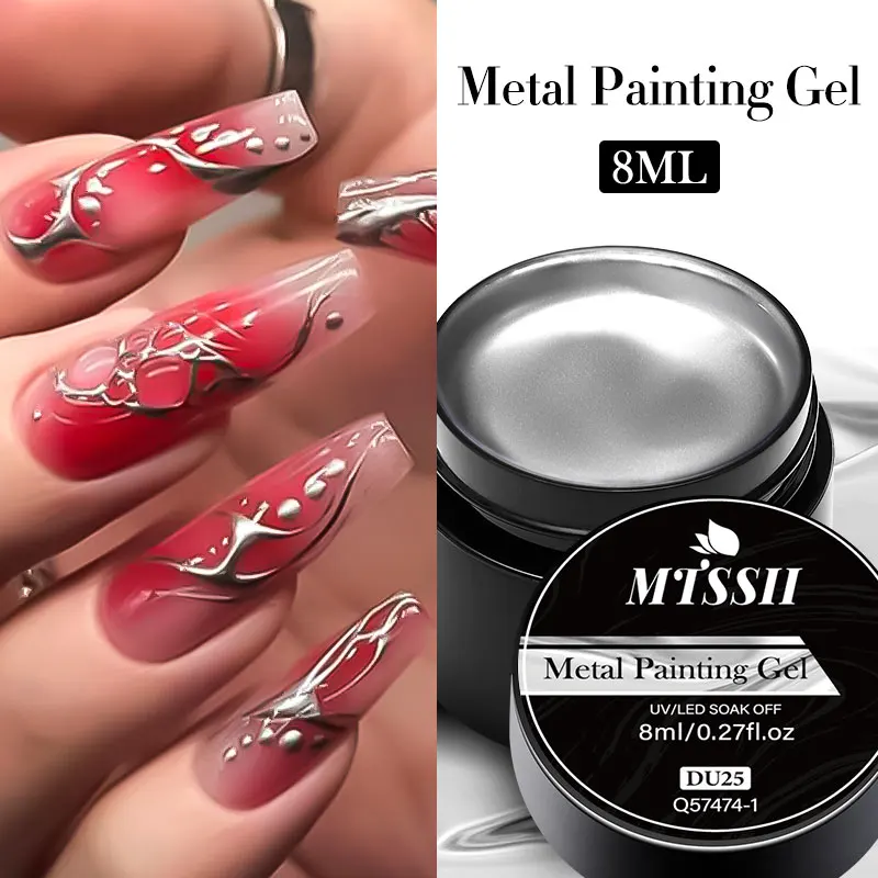 

Mtssii 8ML Super bright Metallic Painting Gel Polish Gold Silver Mirror Gel Nail Polish Flower Drawing Lines French Nails