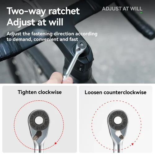 Imagen 2 del producto Herramientas de reparación de bicicletas ROCKBROS, juego de llaves de trinquete multifuncionales, combinación plegable compacta, juego de herramientas de trinquete de bicicleta de aluminio