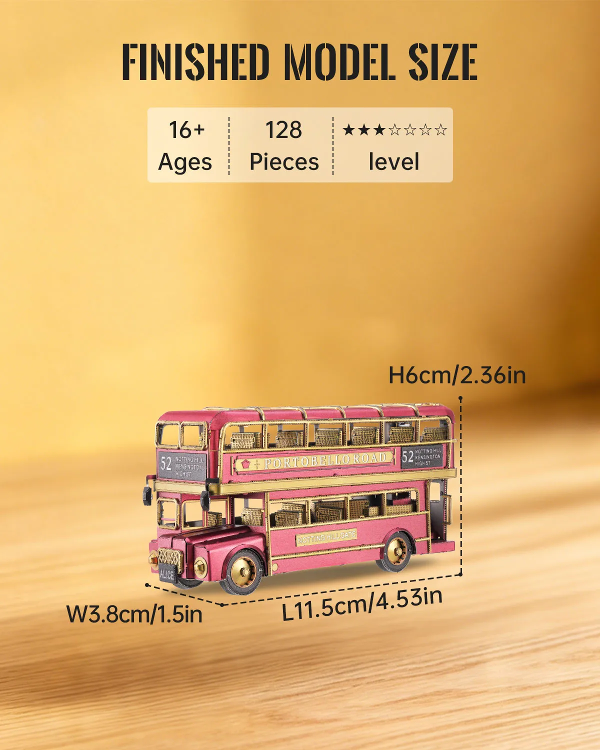 Double-Decker Bus metal model finished dimensions 11.5 × 3.8 × 6 cm