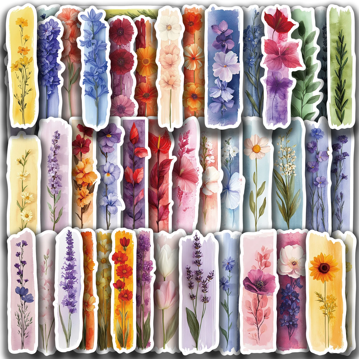50PCS Aquarell Pflanze Blumen Pinselstriche Aufkleber Lustige Graffiti Aufkleber Gepäck Laptop Telefon Gitarre Fahrrad Bunte Aufkleber