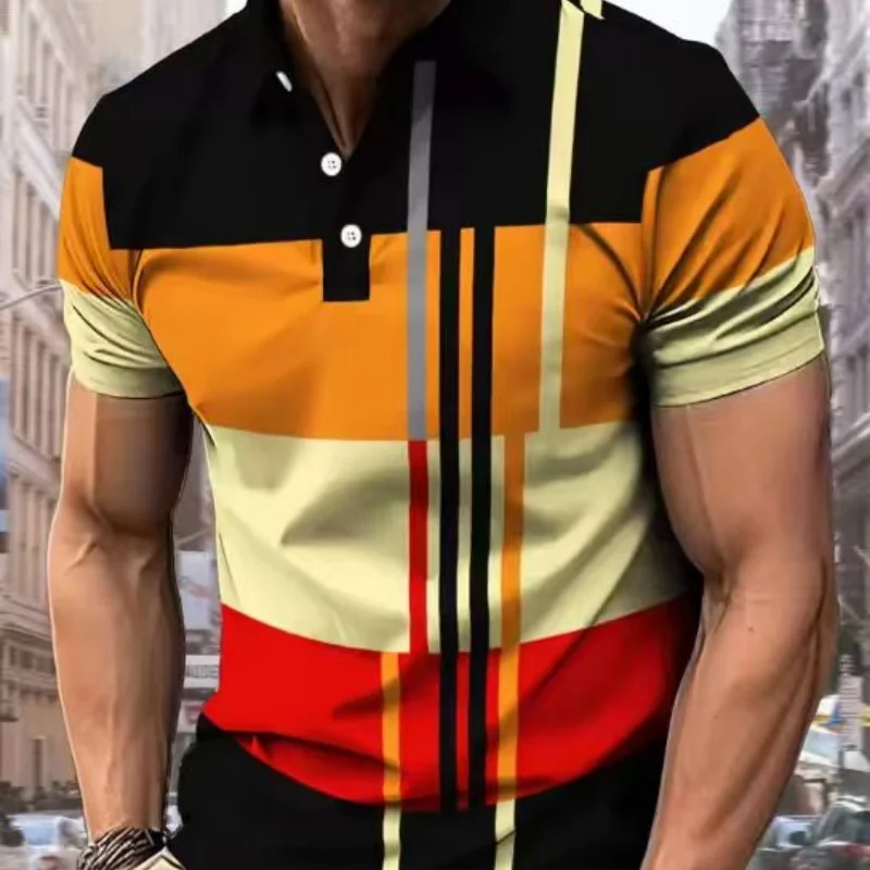 Neues Herren Golf-Streifen-Polo Lässiges Kurzarm-Poloshirt Einfarbig mit Kragen Modisches Business-Sport-T-Shirt Atmungsaktives Oberteil