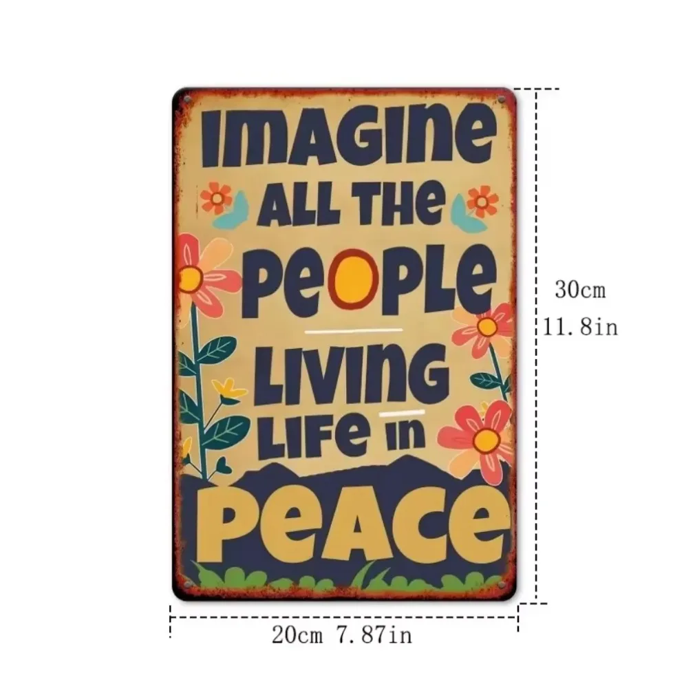 T"Retro 'Imagine All The People' Wall Art – Vintage Metal Sign | Peace-Themed Decor for Homes,Spaces & Music Lovers' Nooks"