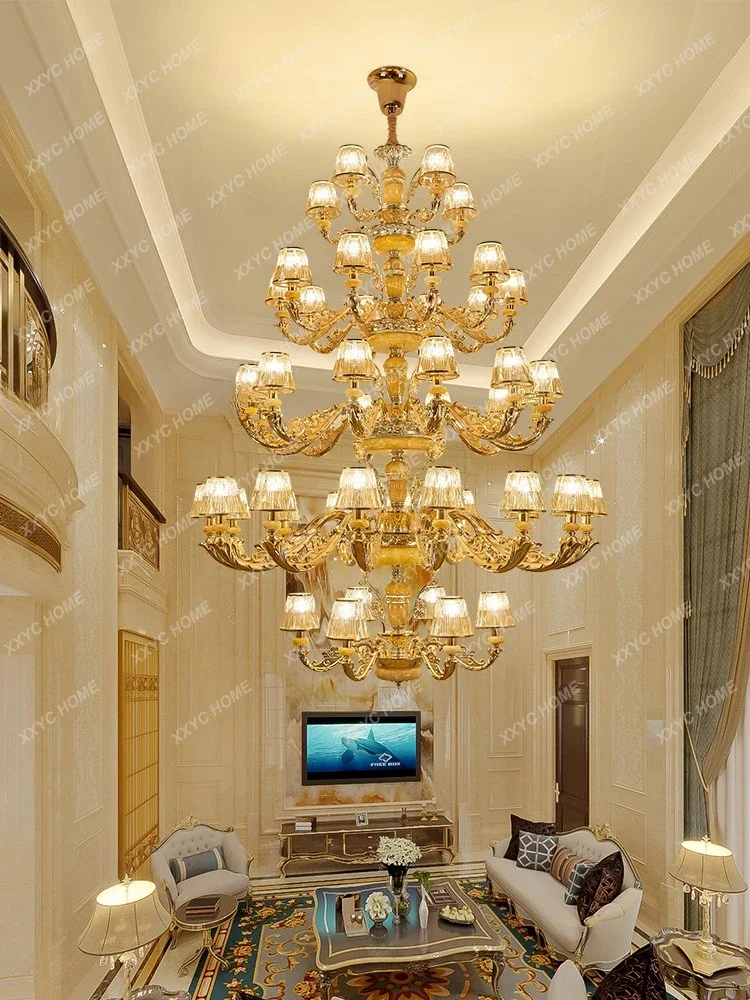 Large chandelier, living room lamp, villa hotel lobby, natural jade building, middle floor, overhanging floor chandelier