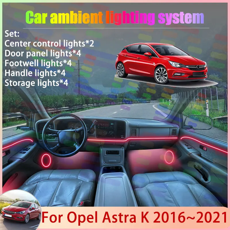 

Для Opel Astra K 2016~2021 B15 Vauxhall Holden: Комплект атмосферной RGB-подсветки салона 2/24 в 1 (с эффектом бегущих огней)