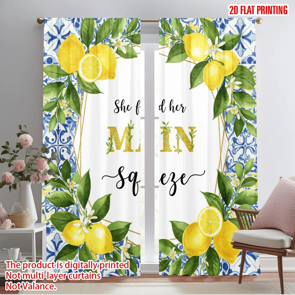 

2pcs 2D flat printing Window Curtains She found her Main Squeeze Fabric Without Electricity Family Party Use for All Occasions