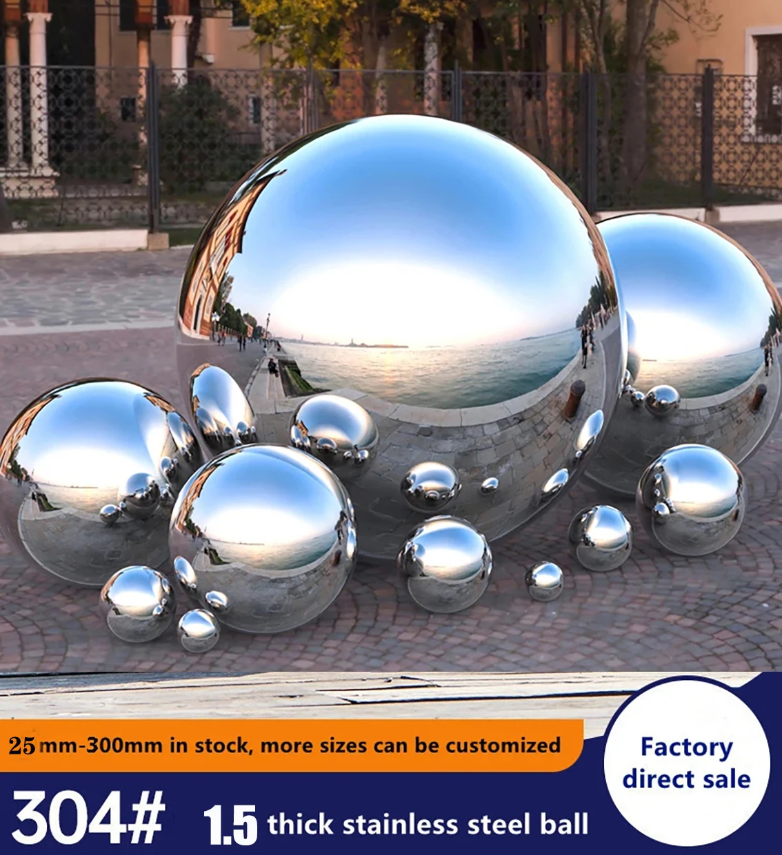 1PCS Dia 25~300mm 304 Stainless Steel Spherical Ball Thick 1.5mm Hollow Decorative Feng Shui Ornament Mirror Gloss Floating Ball