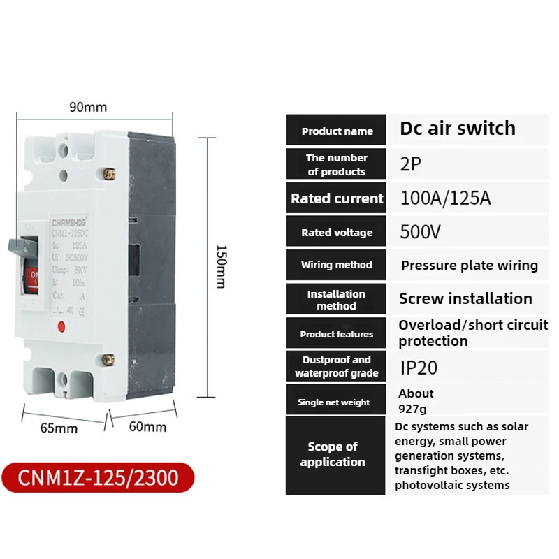 Solar Molded Case Circuit Breaker MCCB Overload Protection Switch Protector for Solar Photovoltaic PV 2P