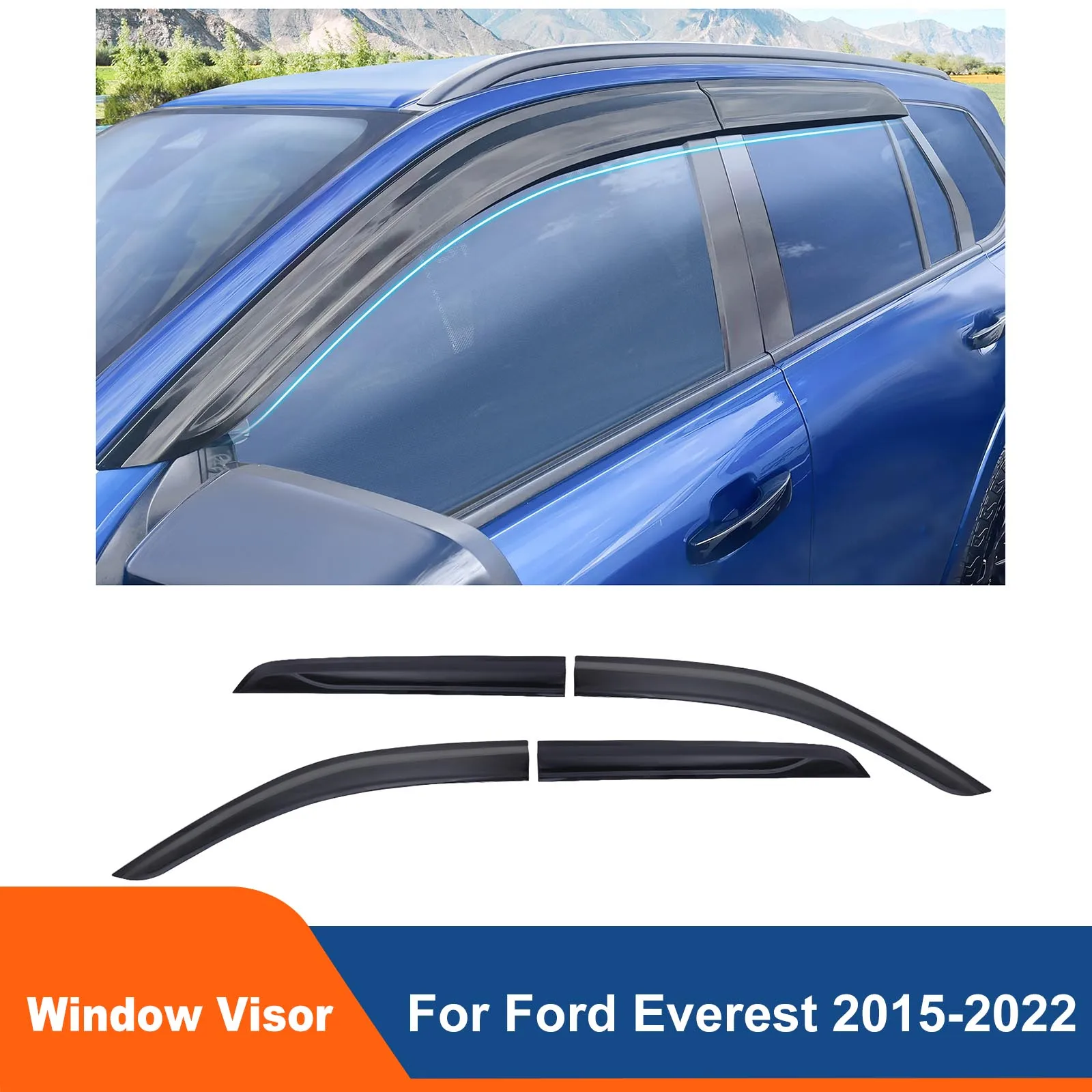 

4PCS Matte Black Window Visor Vent Sun Shade Rain Guard Door Visor For Ford Everest 2015 2016 2017 2018 2019 2020 2021 2022